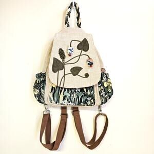 Unbranded Canvas Nature Embroidered Back Pack‎ Convertible Sling Bag